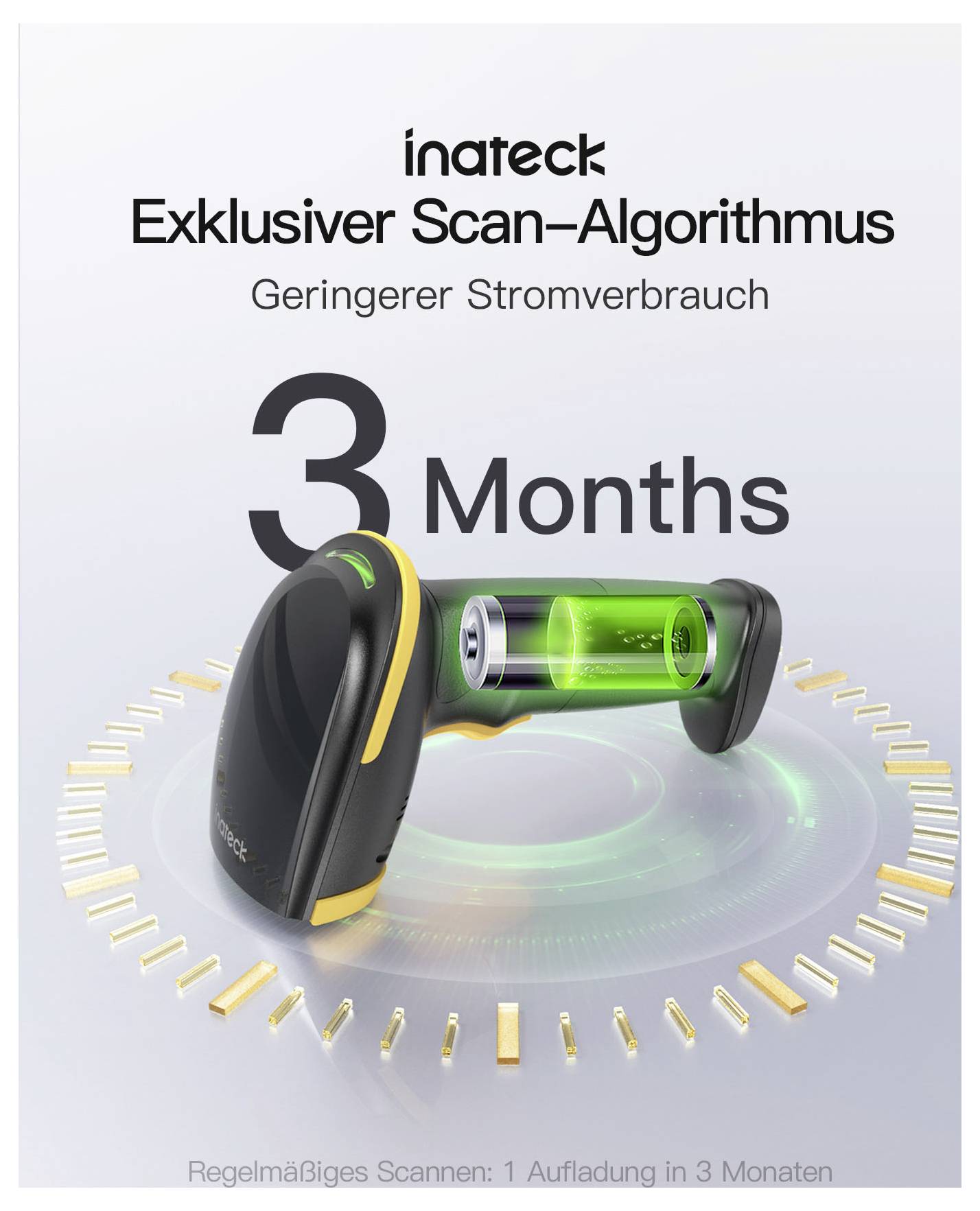 inateck 1D Wireless Barcode-Scanner Bluetooth® 1D Imager Black, Yellow Hand-Scanner USB
