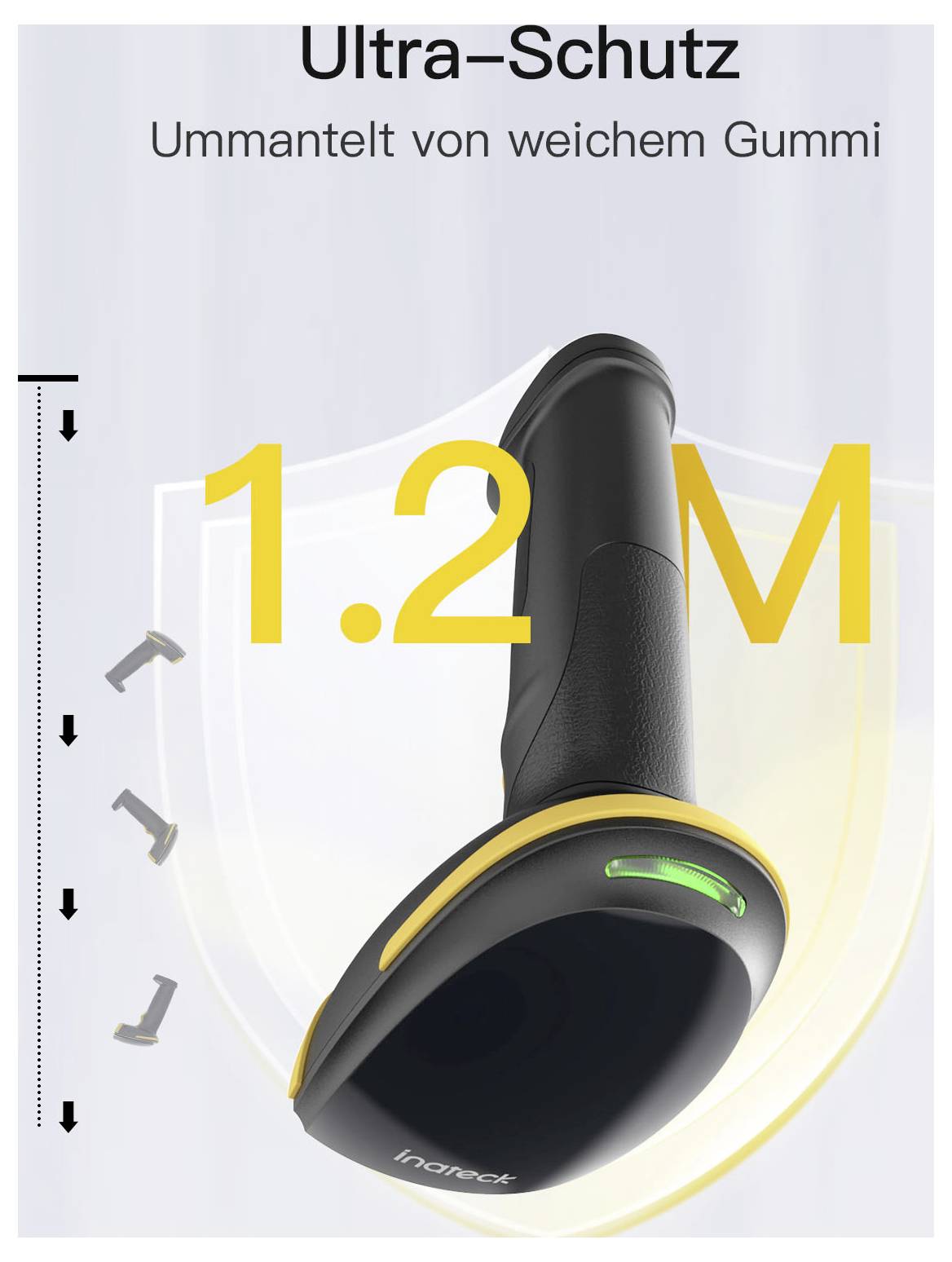 inateck 1D Wireless Barcode-Scanner Bluetooth® 1D Imager Black, Yellow Hand-Scanner USB
