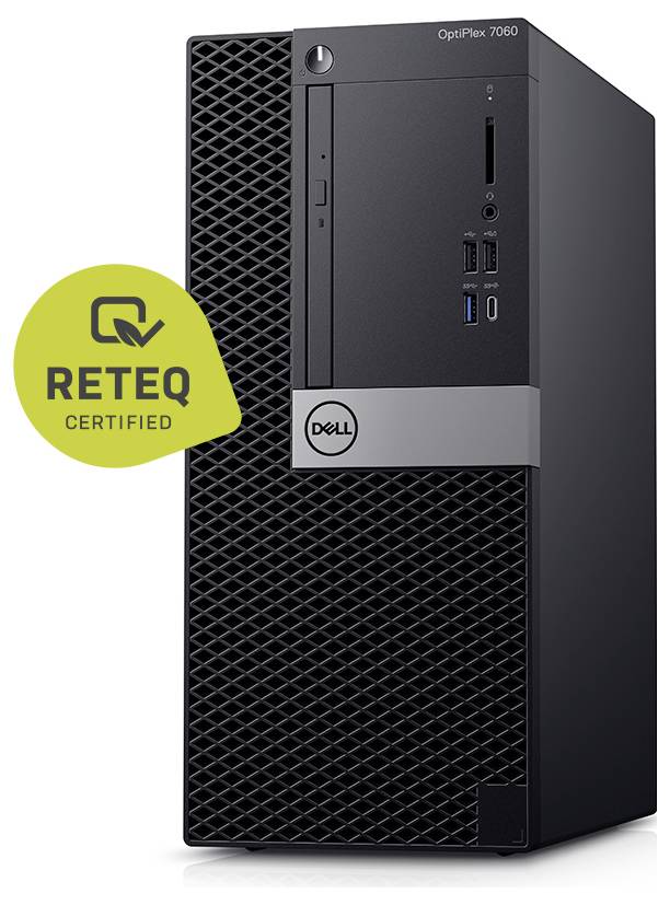 Dell OptiPlex 7060 Desktop-Tower mit einem daneben angezeigten „Reteq Certified