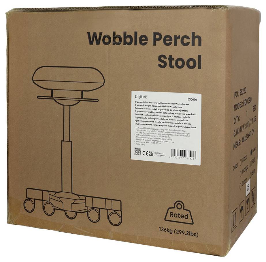 Kartonproduktbox mit dem Label „Wobble Perch Stool