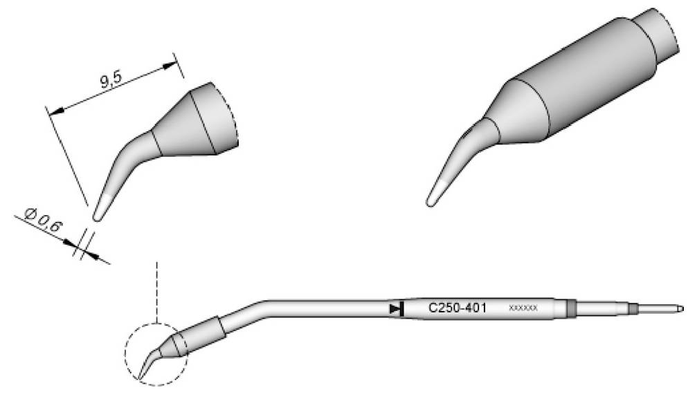 Lötspitze meißelförmig, gebogen, D: 0,4 mm, C250420