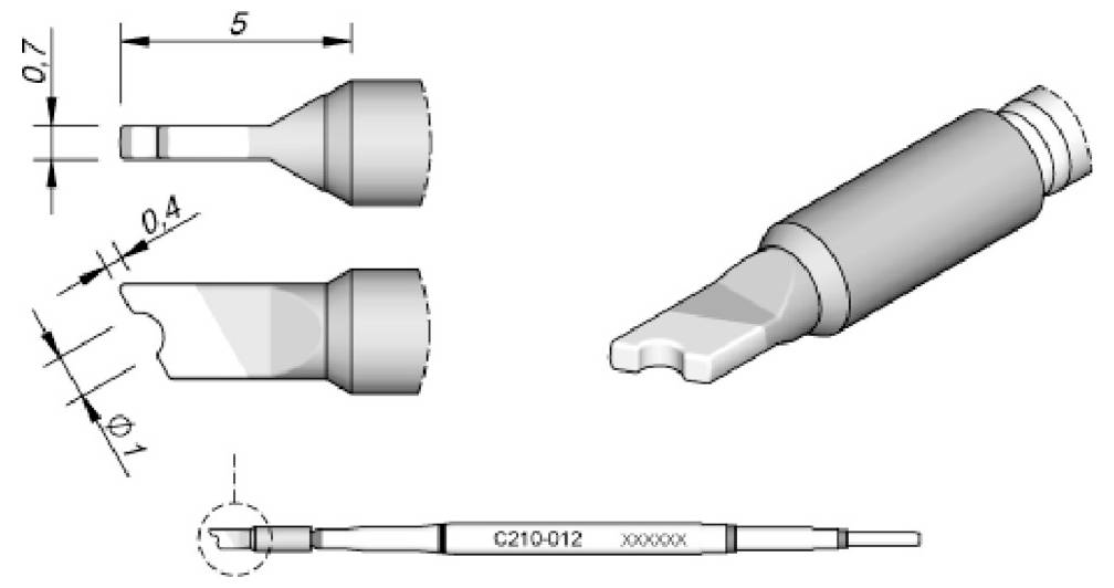 JBC Lötspitze Serie C210, Sonderform, C210012/Ø 1,0/0,7 x 0,4 mm, Fine Pitch