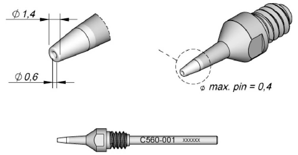 JBC Entlötspitze Serie C560, C560002/Ø 0,8 mm, 1,8 mm, Pincleaning
