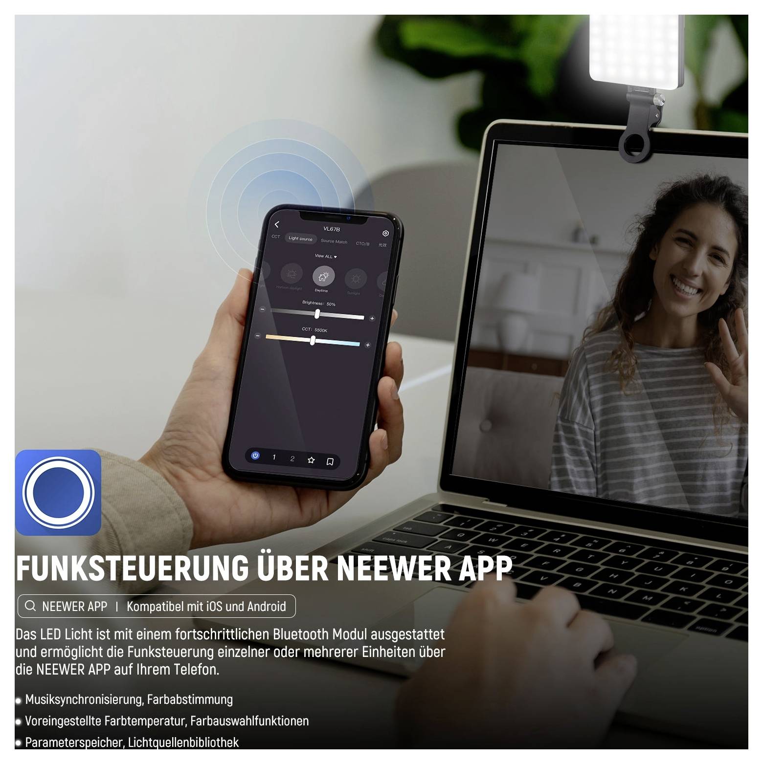 Neewer VL67B LED Smartphone Licht Anzahl LEDs=80 Bi-Color