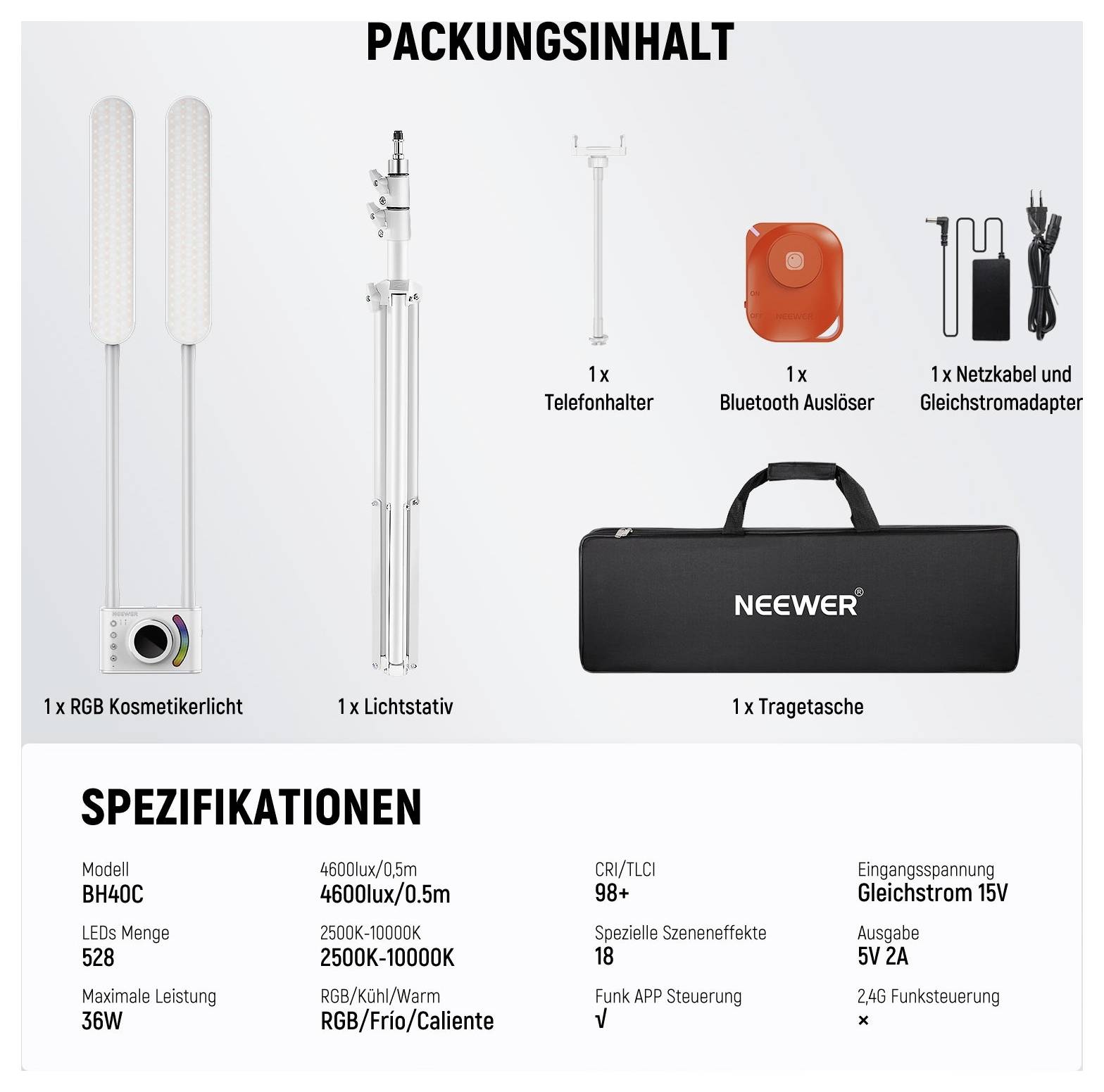 Neewer BH40C LED Videoleuchte Anzahl LEDs=528 Bi-Color