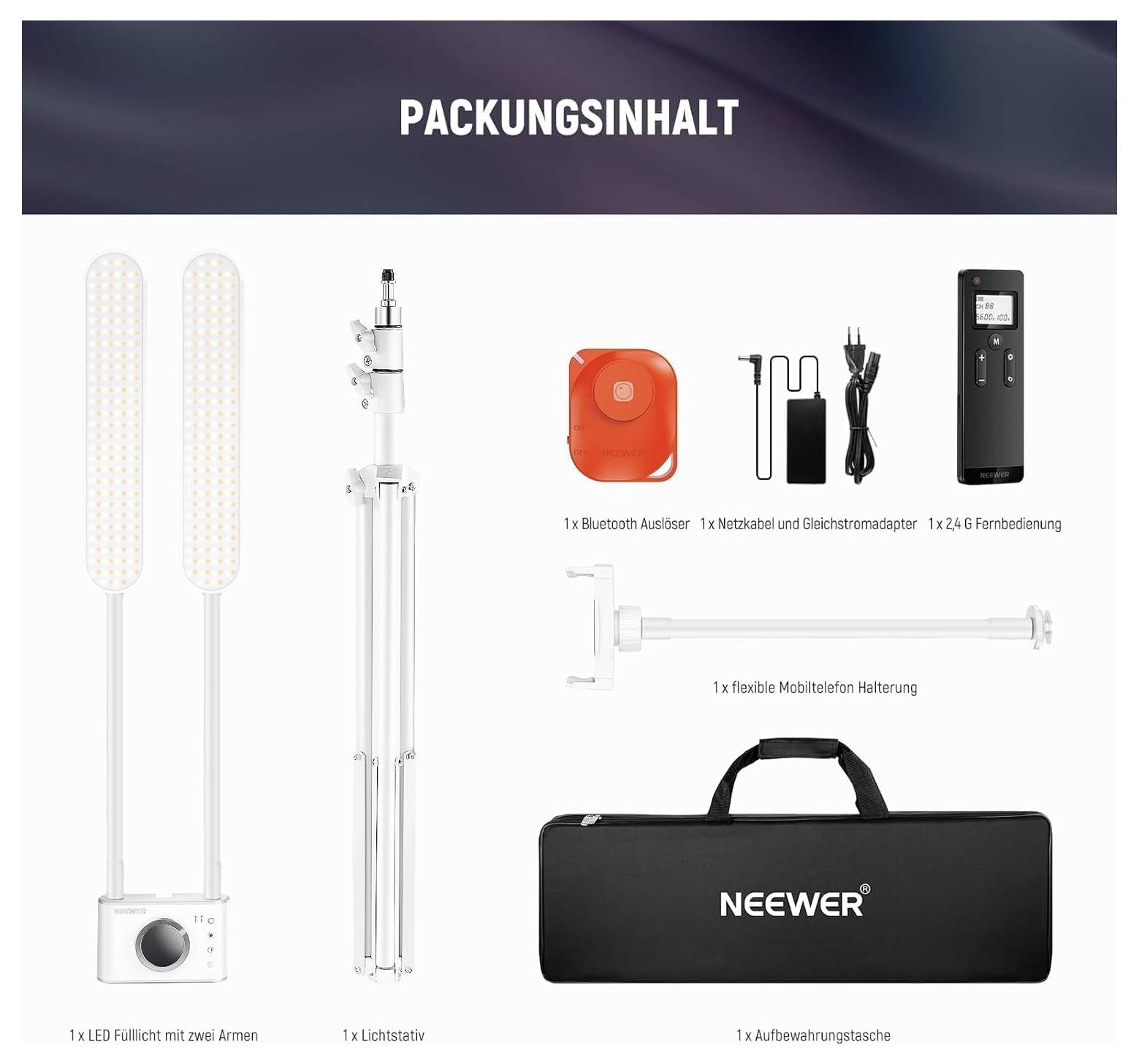 Produktinhaltsdiagramm mit dem Titel „PACKUNGSINHALT