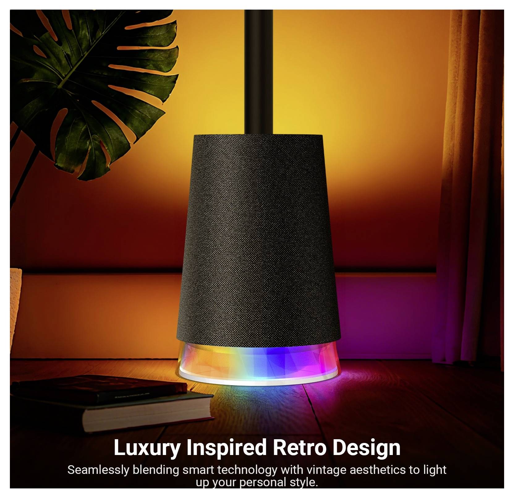 Moderne Tischlampe mit schwarzem Schirm und Regenbogenschein, die das Konzept „Luxury Inspired Retro Design