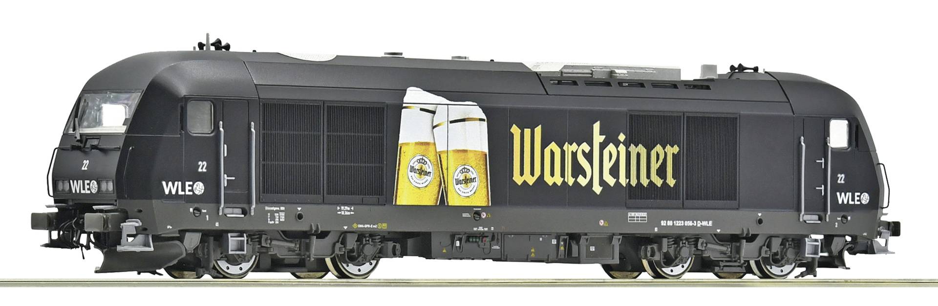Schwarze Lok mit Warsteiner-Branding, Bierlogo und großem 