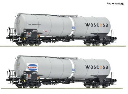 Roco 6600232 Güterwagen DC Wagenset mit zwei 4-achsigen Kesselwagen, Gattung Zacns, der Wascosa/Tam