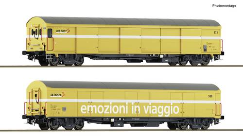 Roco 6600243 Güterwagen DC Wagenset mit zwei 4-achsigen Paket-Postwagen, Typ Z-5, der Wascosa