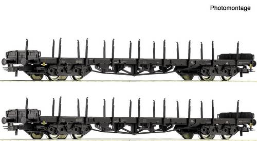 Roco 6600142 Güterwagen DC Wagenset mit zwei 4-achsigen Rungenwagen, Gattung Rs 680, der Deutschen