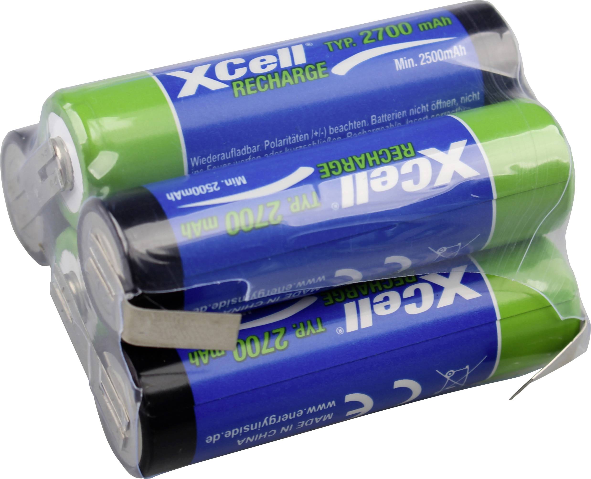 Viererpack Xcell Recharge AA-Batterien, 2700 mAh, zusammen in Kunststoff verpackt.
