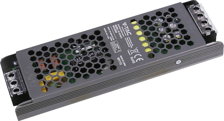 Schwarzes VMC-Elektronikstrommodul mit sechseckiger Lüftungsabdeckung und Anschlussverbindern an beiden Enden.