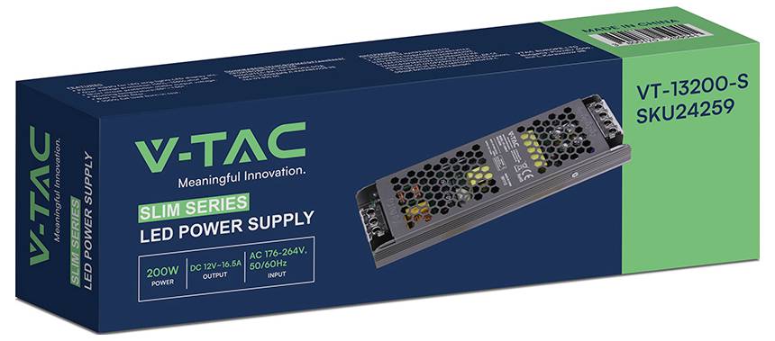 V-TAC Slim-Serie LED-Stromversorgungsbox, gekennzeichnet mit „VT-13200-S SKU24259