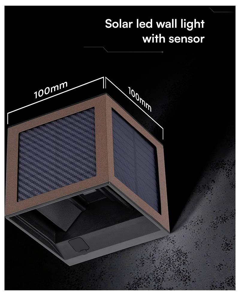 Produktbild einer quadratischen „Solar-LED-Wandleuchte mit Sensor