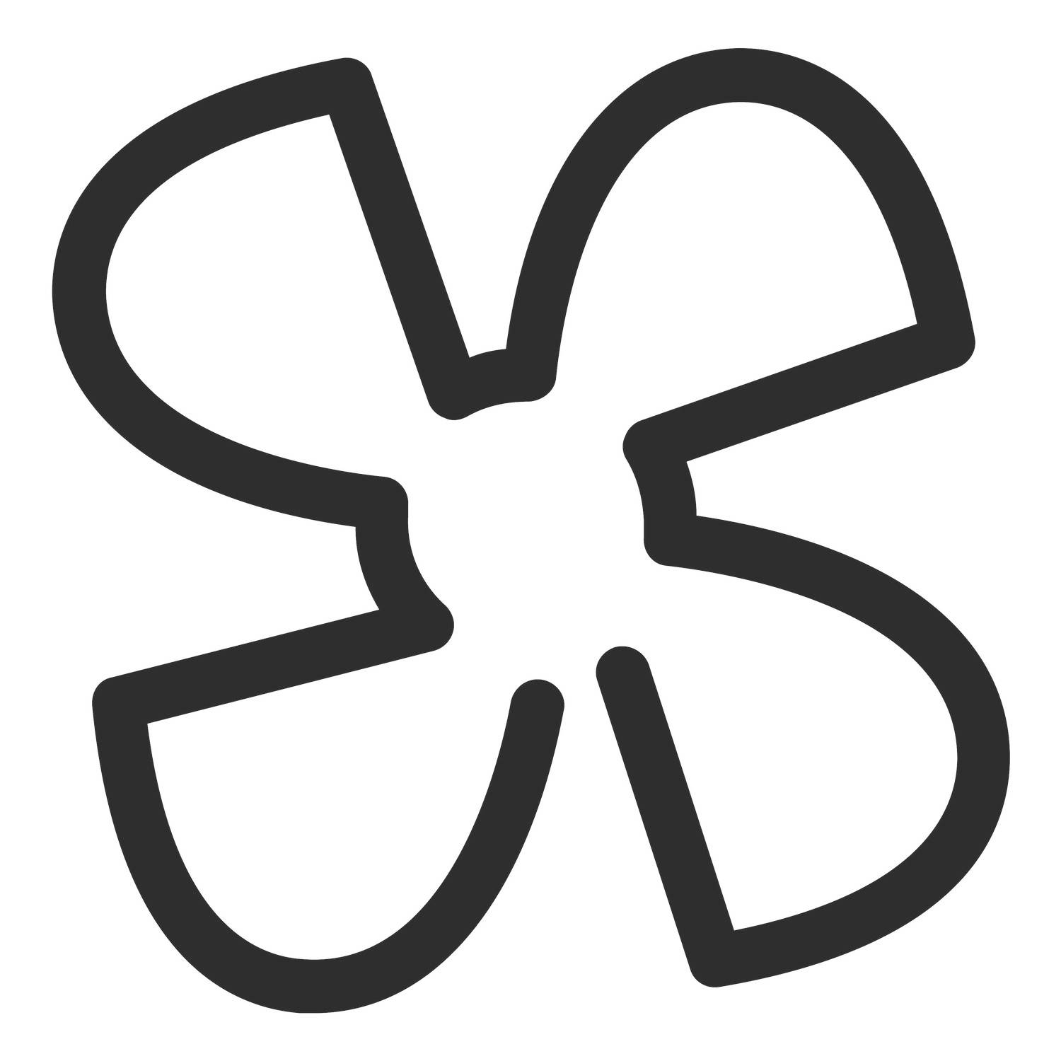 Schwarzes vierpetalliges Kleeblatt oder Blumensymbol mit Umriss auf weißem Hintergrund.