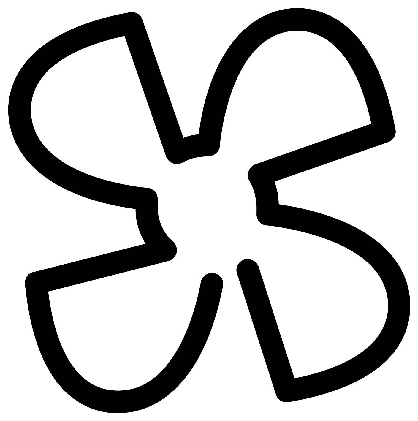 Schwarze Umrisssymbol einer vierblättrigen Blume oder eines Kleeblatts auf weißem Hintergrund.
