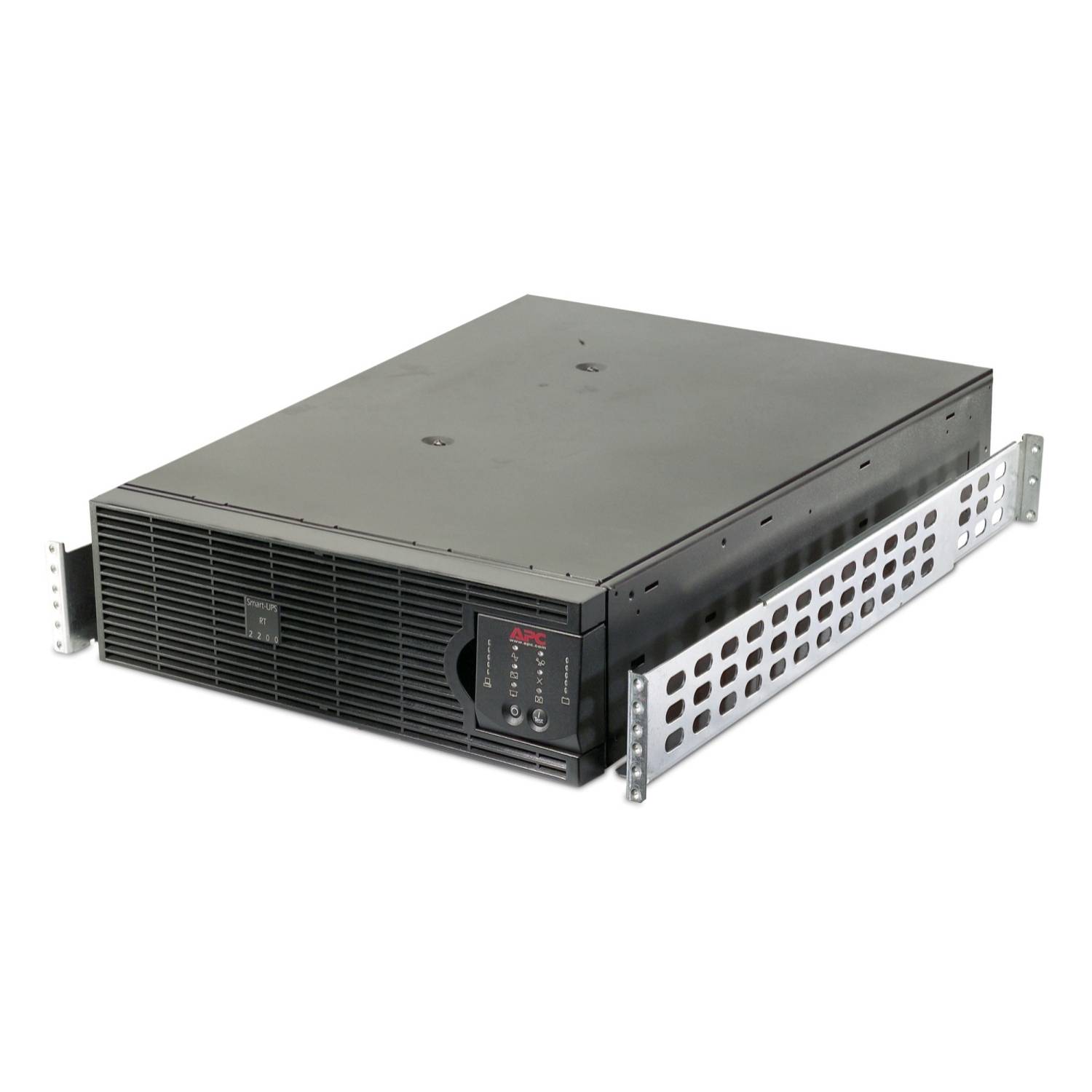 Rack-montiertes APC-Server-USV-Gerät mit vorderer Lüftungsgitteröffnung und Statusfeld, gezeigt in einer weißen Studioaufnahme.