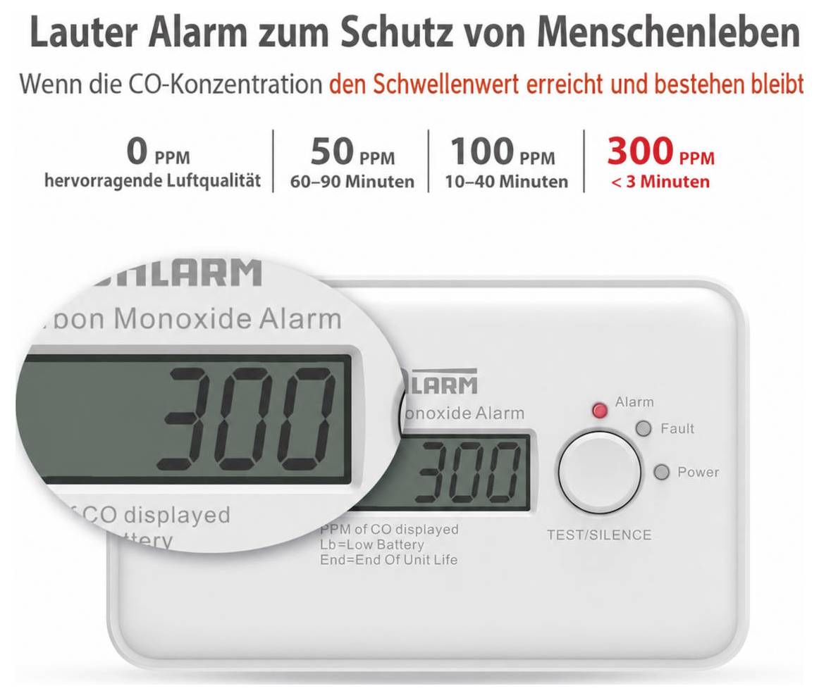 Wisualarm DHI-HY-GC20D-R8 Kohlenmonoxid-Melder vernetzbar batteriebetrieben detektiert Kohlenmonoxid