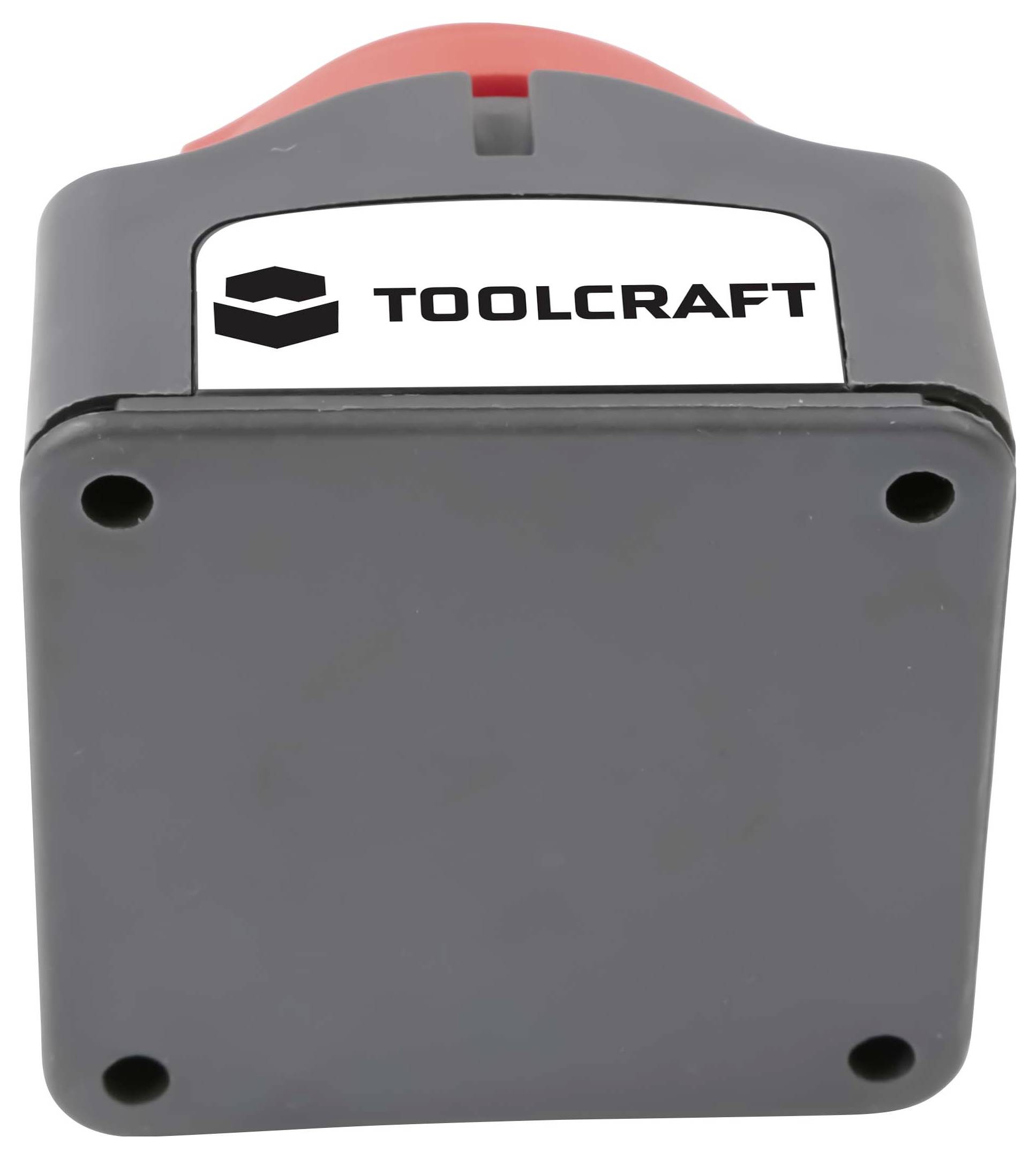 Toolcraft-Gehäuse aus grauem Kunststoff mit roter Oberseite, Frontansicht auf weißem Hintergrund.