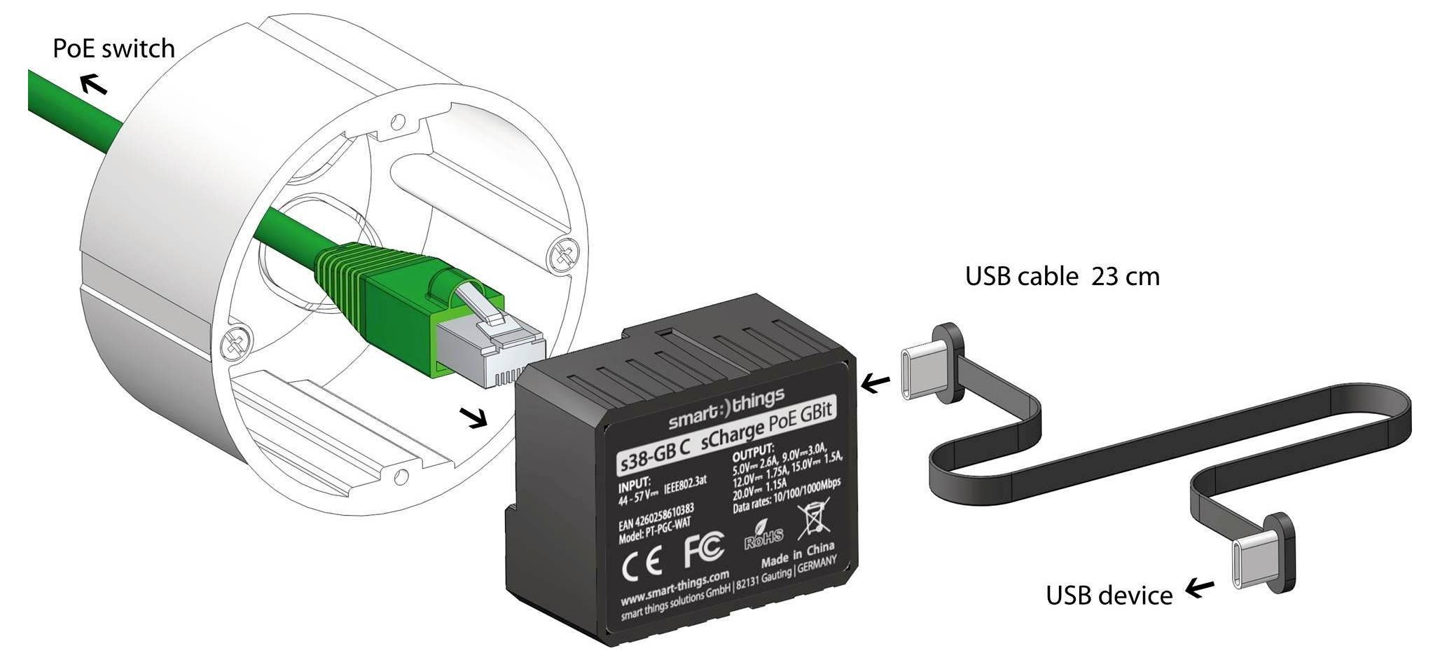 Smart Things USB 2.0 Adapter sCharge PoE Gbit 23 cm