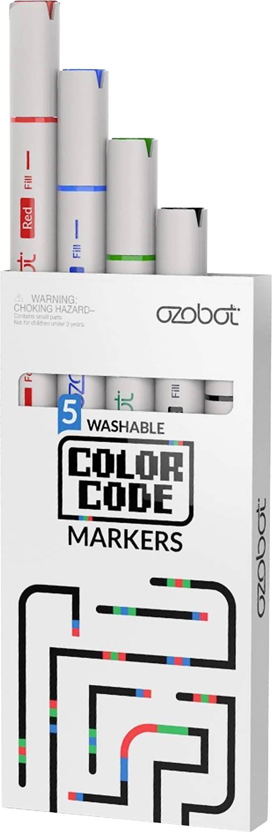 Packung mit Ooly Color Code abwaschbaren Markern, zeigt fünf lange Marker und ein Labyrinth-Motiv auf der Vorderseite
