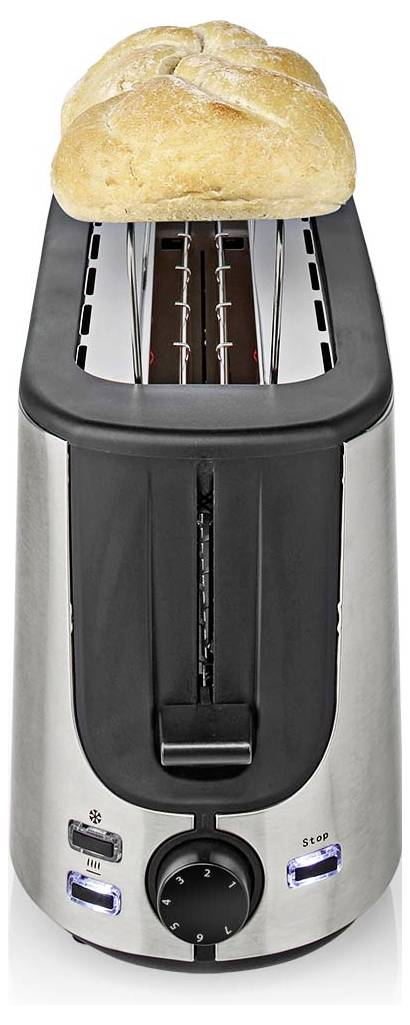 Ein Zwei-Scheiben-Toaster mit Brot, das aus den Schlitzen hochfährt, Bedienregler an der Vorderseite sowie Bagel- und Abbruchtasten.