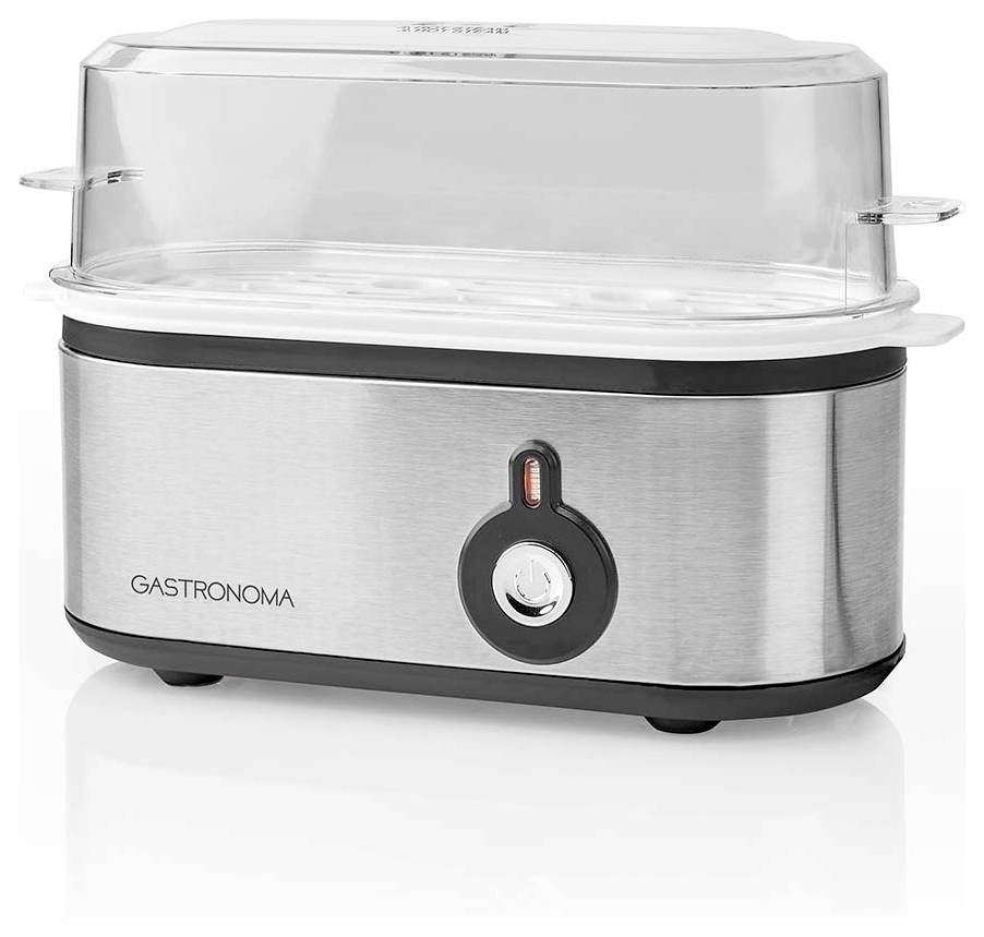 Edelstahlspeisentwärmer mit transparentem Deckel und Temperaturregelknopf an der Vorderseite, Marke 'GASTRONOMA'.