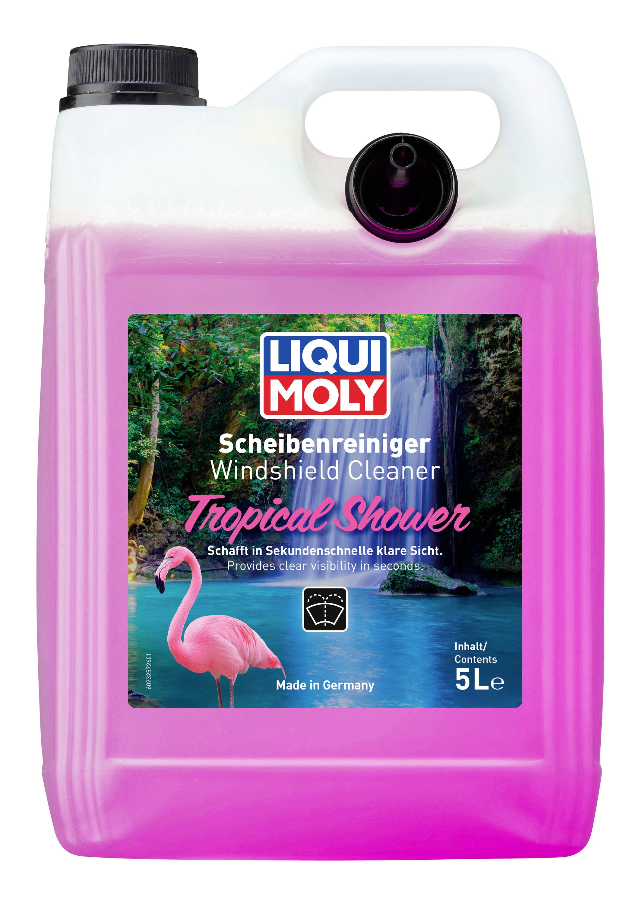 Rosa Liqui Moly Scheibenreiniger-Behälter mit der Bezeichnung „Scheibenreiniger Windshield Cleaner Tropical Shower
