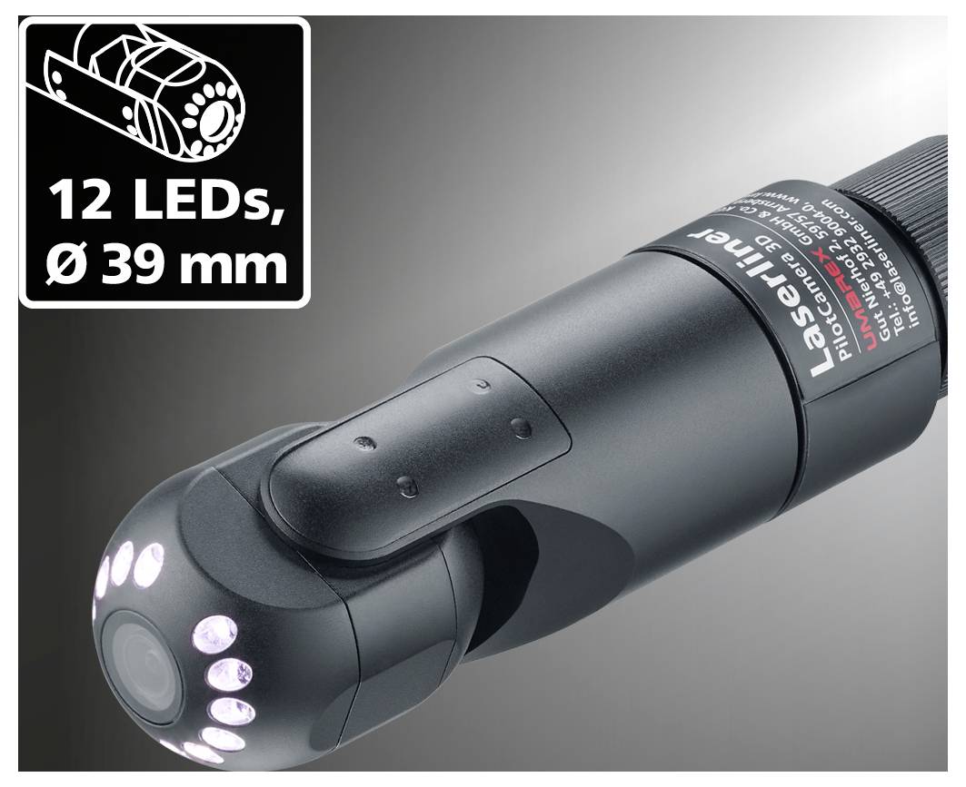 Schwarze tragbare Taschenlampe mit 12 LEDs rund um den Kopf; eingelassener Text lautet „12 LEDs, Ø 39 mm