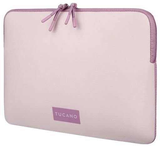Rosa Tucano Laptop-Tasche mit Reißverschluss, geschlossen auf weißem Hintergrund dargestellt.
