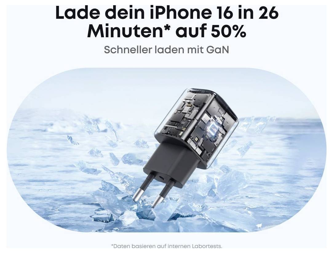 # Lade dein iPhone 16 in 26 Minuten* auf 50%Schneller laden mit GaN