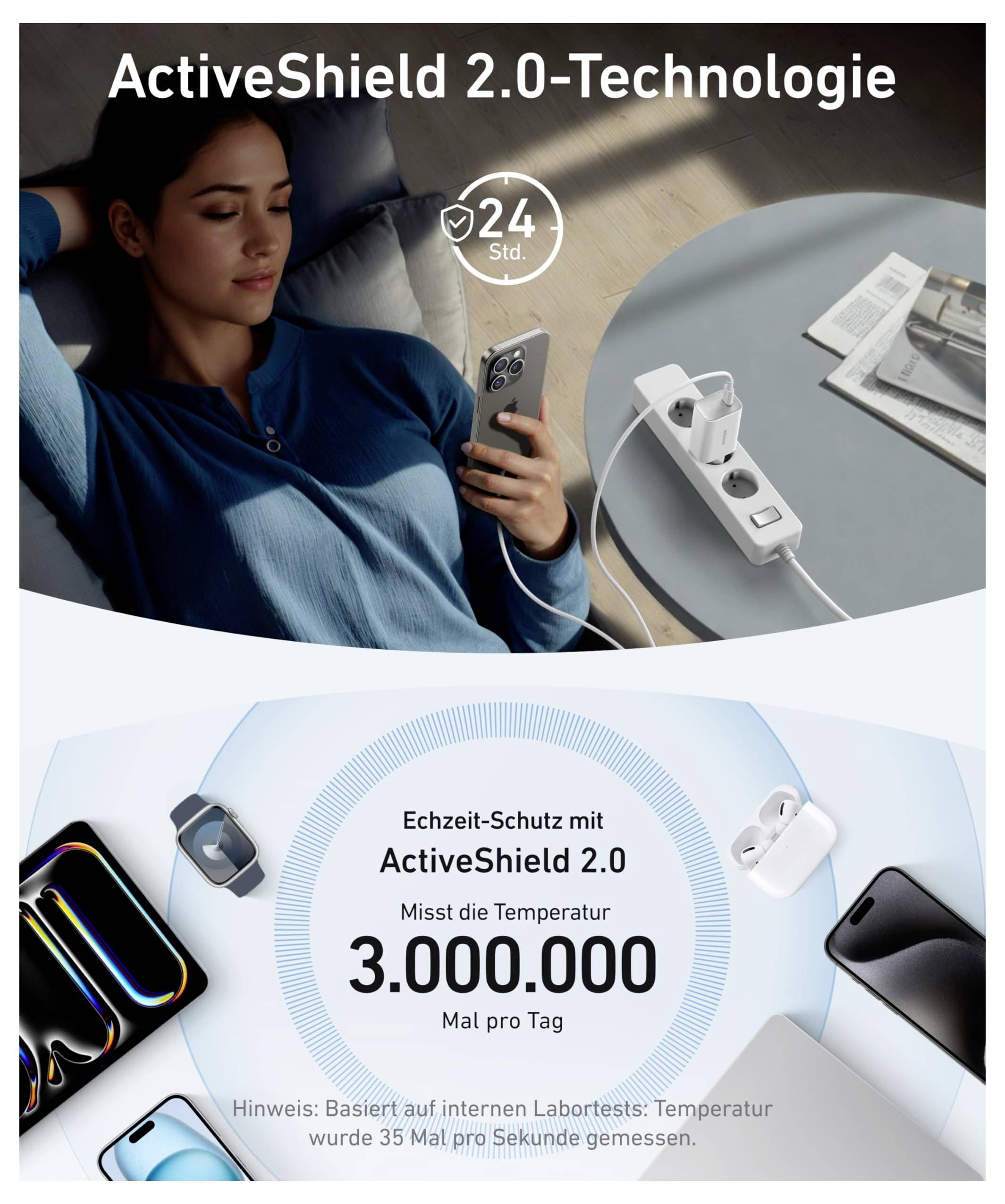 Werbegrafit für „ActiveShield 2.0-Technologie