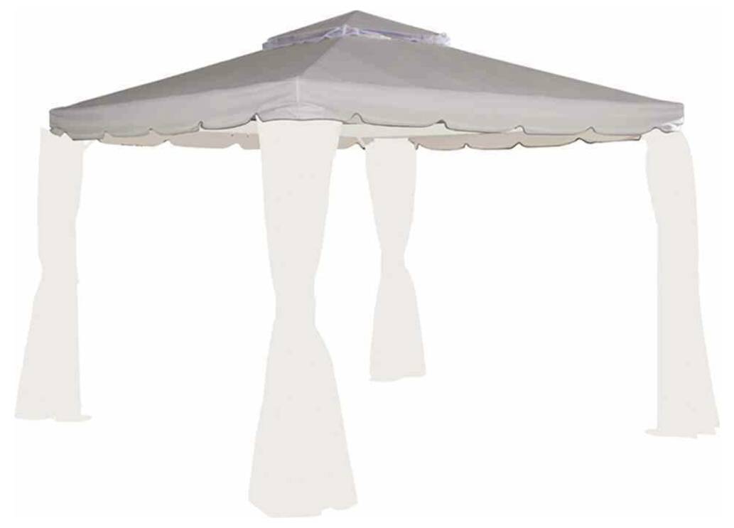Graue Outdoor-Gazebo-Markise mit vier hängenden Vorhangpaneelen, dargestellt auf weißem Hintergrund.