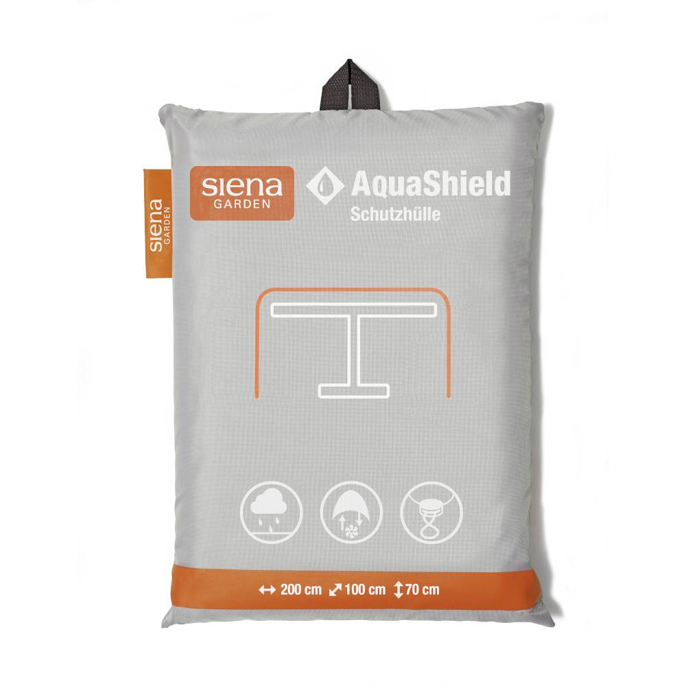 Grau AquaShield Schutzhülle Aufbewahrungstasche von Siena Garden für Tischhusse, mit den Abmessungen 200 x 100 x 70 cm.