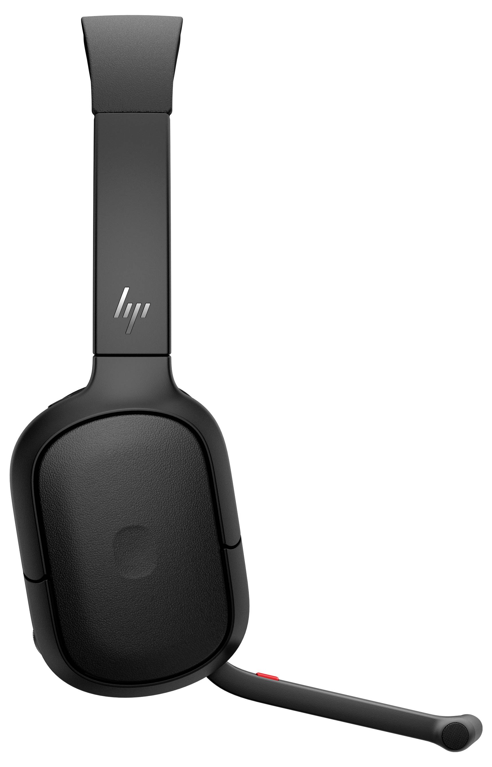 Schwarzes Over-Ear-Headset mit ausziehbarem Boom-Mikrofon auf weißem Hintergrund.