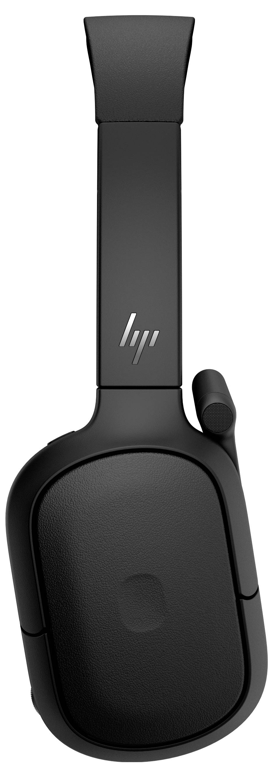Schwarze Over-Ear-Kopfhörer in Vorderansicht gezeigt, mit gepolstertem Kopfbügel, ovalem Ohrmuschel und kleinem silbernem Logo auf der Seite.
