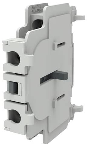 Grauer modularer elektrischer Anschlussblock/Steckverbinder mit seitlichen Klemmen, isoliertes Bauteil auf weißem Hintergrund.
