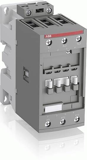 ABB dreipoliger elektrischer Schütz mit Schraubklemmen und manuellem Steuerhebel, dargestellt in grauem Gehäuse