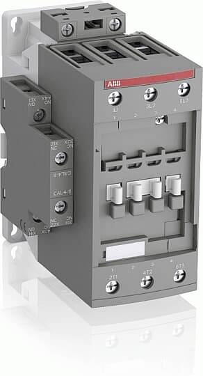 Grauer ABB-Elektroschalter mit mehreren Schraubklemmen und drei vorderen Polverbindungen, dargestellt in einer produktgerechten Ansicht auf weißem Hintergrund.