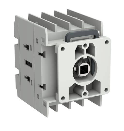 Grauer Industrie-Stromstecker mit geripptem Kühlkörpergehäuse und quadratischer Buchsenöffnung, dargestellt auf weißem Hintergrund.