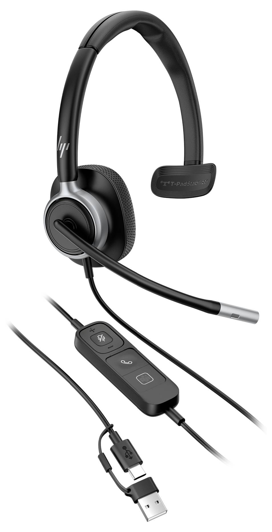 HP Poly Mission 615 USB Wired Headset On Ear Headset Schwarz