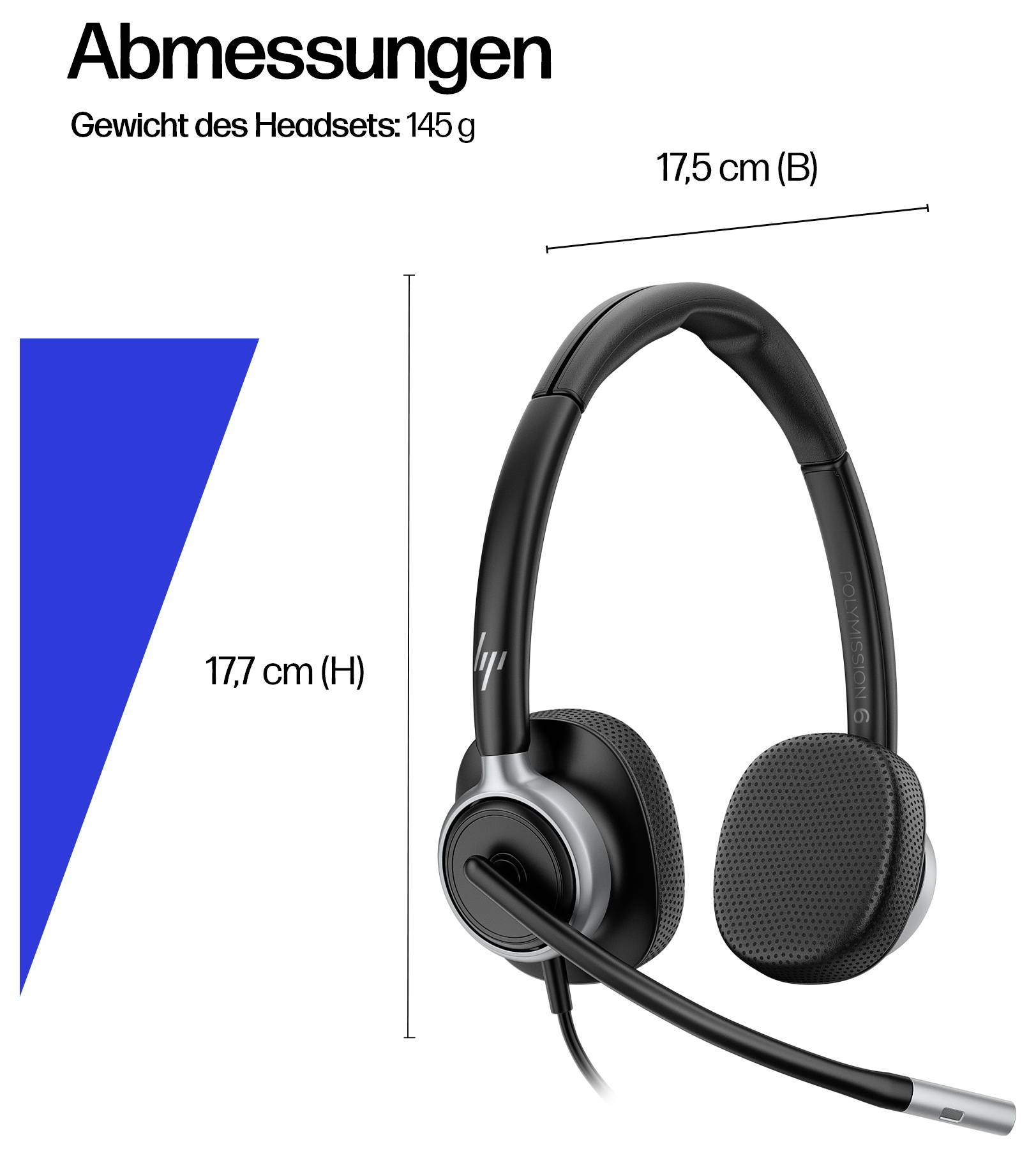 HP Poly Mission 625 USB Wired Headset On Ear Headset Schwarz