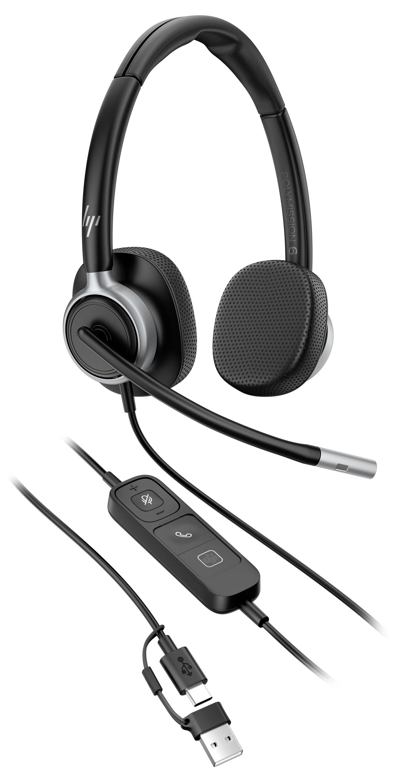 HP Poly Mission 625 USB Wired Headset On Ear Headset Schwarz