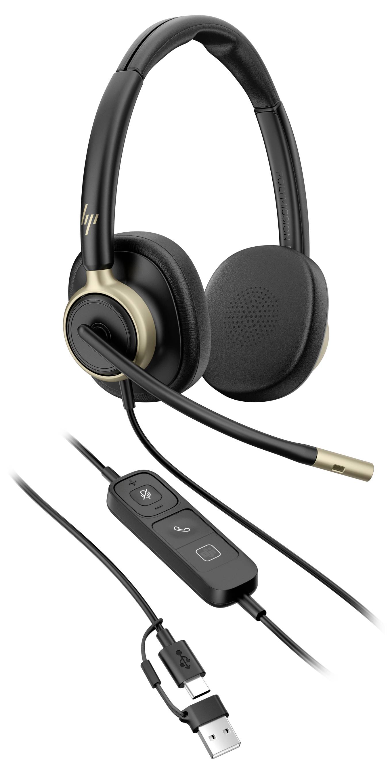 HP Poly Mission 825 USB Wired Headset On Ear Headset Schwarz