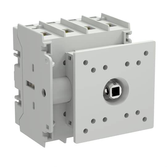 Graues Elektro-Wandsteckdosenmodul mit quadratischer zentraler Steckeröffnung und Befestigungslöchern, dargestellt auf weißem Hintergrund.
