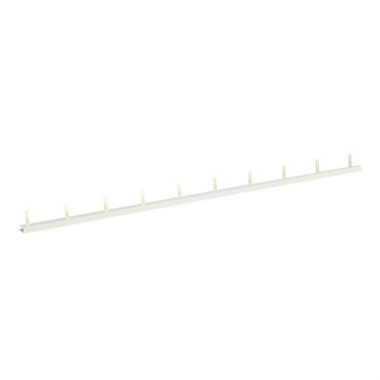 Langer weißer Streifen mit gleichmäßig verteilten kleinen beigefarbenen Stiften oder Pfosten, diagonal auf einem einfachen weißen Hintergrund dargestellt.