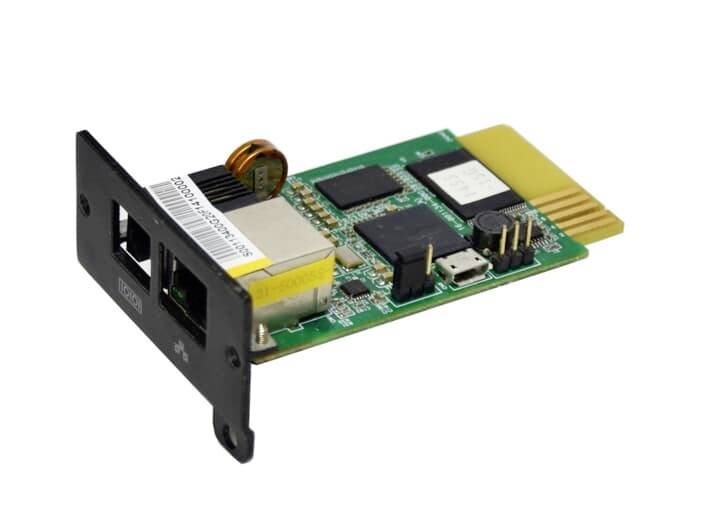 PCIe-Netzwerkschnittstellenkarte mit zwei Ethernet-Anschlüssen und einem vergoldeten Kantenstecker, shown auf weißem Hintergrund.