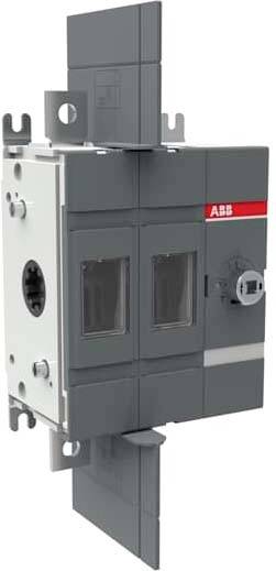 Grauer ABB-Elektroschutzschalter mit Montagezubehör und rotem Logo, dargestellt auf weißem Hintergrund.