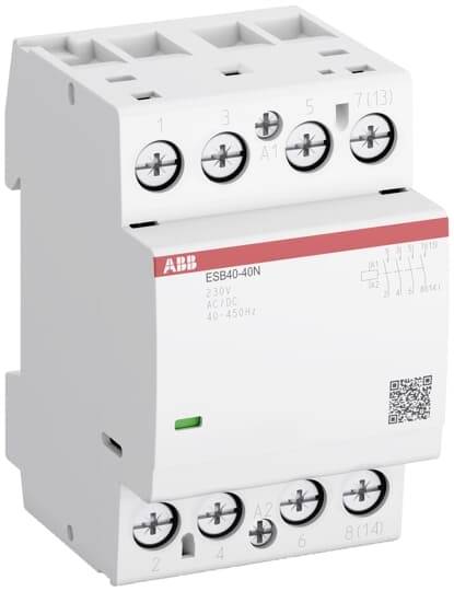 ABB ESB40-40N modularer Schütz mit vier Schraubklemmen, gekennzeichnet mit 230V AC, zur elektrischen Schaltsteuerung.